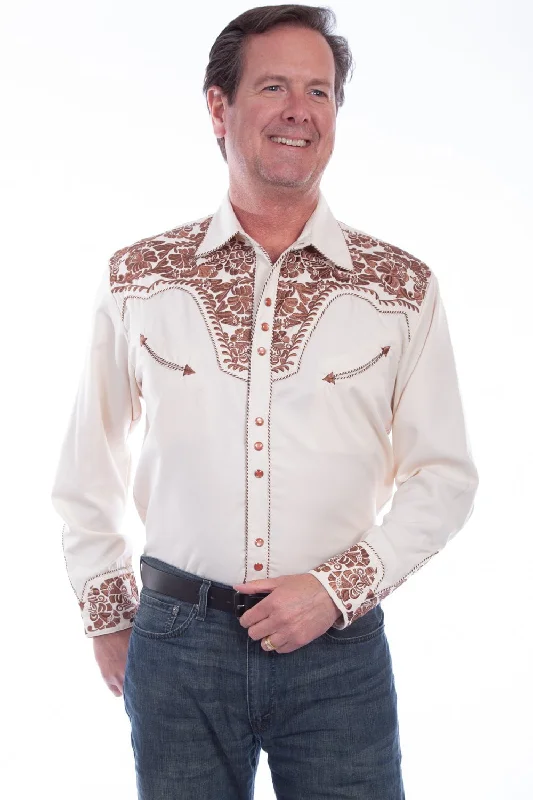 Men's Sustainable Recycled Material Casual Shirts for Eco - Conscious ConsumersScully Western Mens Natural Polyester L/S Big Tooled Floral Western Shirt Men's Sustainable Recycled Material Casual Shirts for Eco - Conscious ConsumersScully Western Mens Natural Polyester L/S Big Tooled Floral Western Shirt