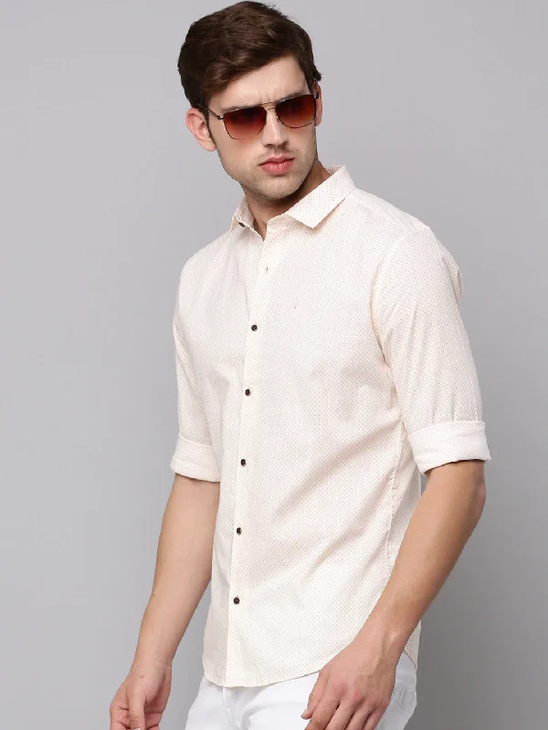 Men's Embroidered Detail Casual Shirts in Beige for a Touch of EleganceMen Cream Printed Casual Shirt Men's Embroidered Detail Casual Shirts in Beige for a Touch of EleganceMen Cream Printed Casual Shirt