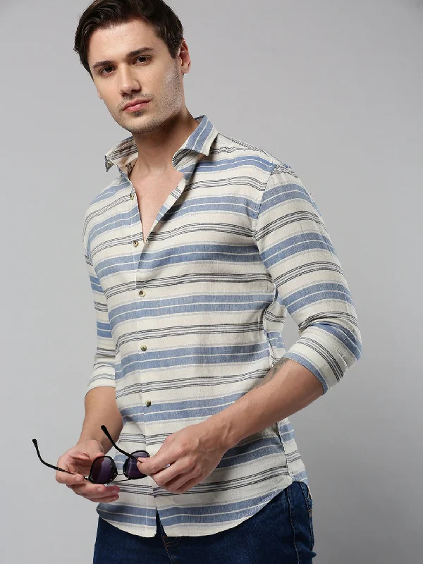 Men's Embroidered Detail Casual Shirts in Beige for a Touch of EleganceMen Beige Striped Casual Shirt Men's Embroidered Detail Casual Shirts in Beige for a Touch of EleganceMen Beige Striped Casual Shirt