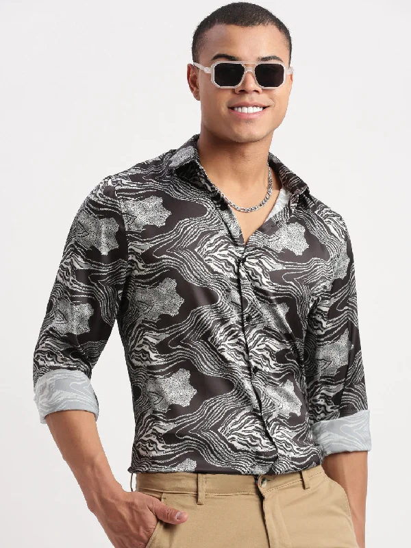 Men's Sustainable Recycled Material Casual Shirts for Eco - Conscious ConsumersMen Graphic Black Party Shirt Men's Sustainable Recycled Material Casual Shirts for Eco - Conscious ConsumersMen Graphic Black Party Shirt