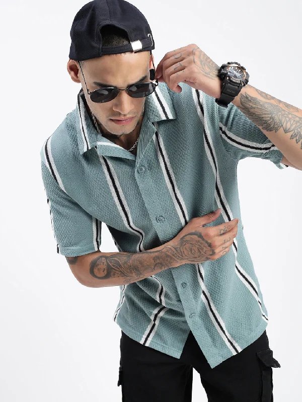Men's Tailored Fit Checkered Casual Shirts in Multicolor for a Smart - Casual EnsembleMen Striped Sea Green Relaxed Fit Shirt Men's Tailored Fit Checkered Casual Shirts in Multicolor for a Smart - Casual EnsembleMen Striped Sea Green Relaxed Fit Shirt