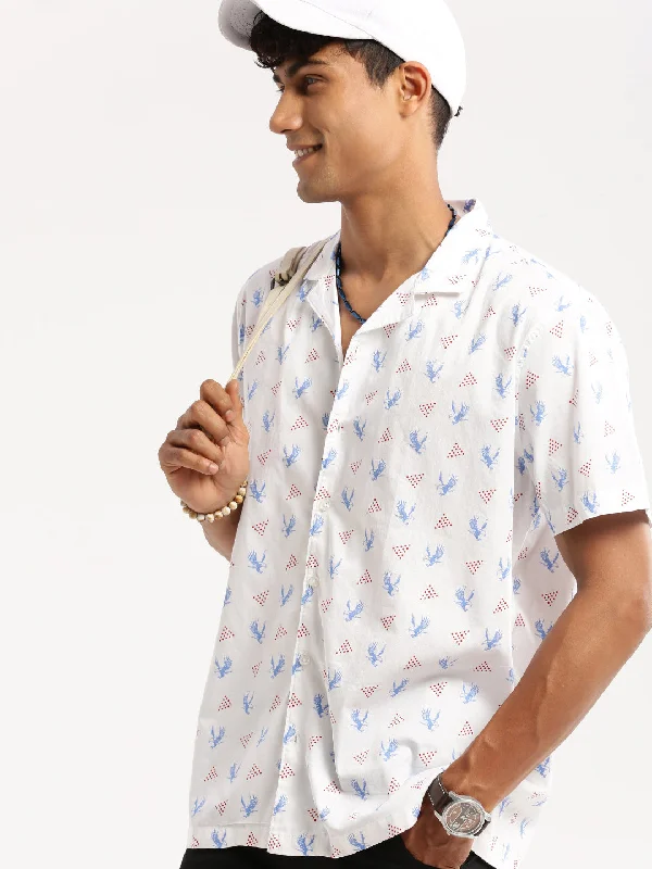 Men's Thermal - Lined Casual Shirts in Black for Added Warmth in Cold WeatherMen White Cuban Collar Graphic Shirt Men's Thermal - Lined Casual Shirts in Black for Added Warmth in Cold WeatherMen White Cuban Collar Graphic Shirt