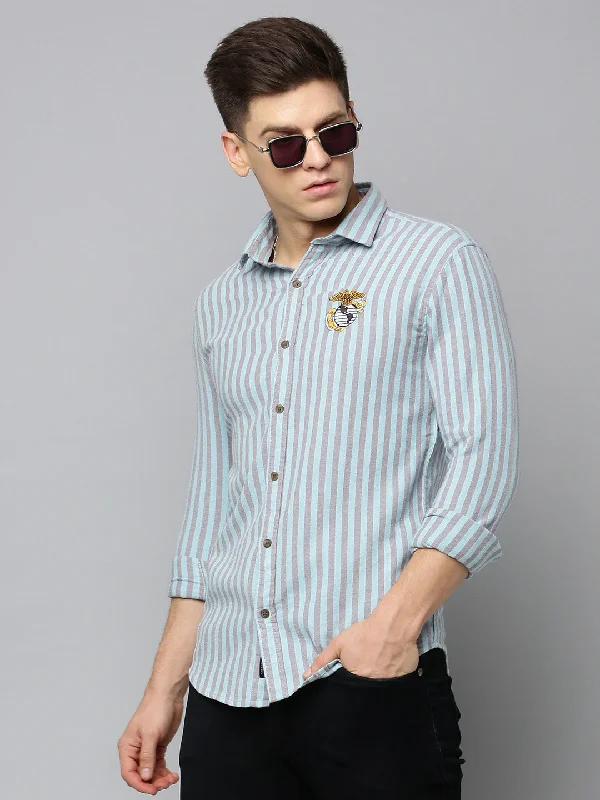 Men's Tailored Fit Checkered Casual Shirts in Multicolor for a Smart - Casual EnsembleMen Green Striped Casual Shirt