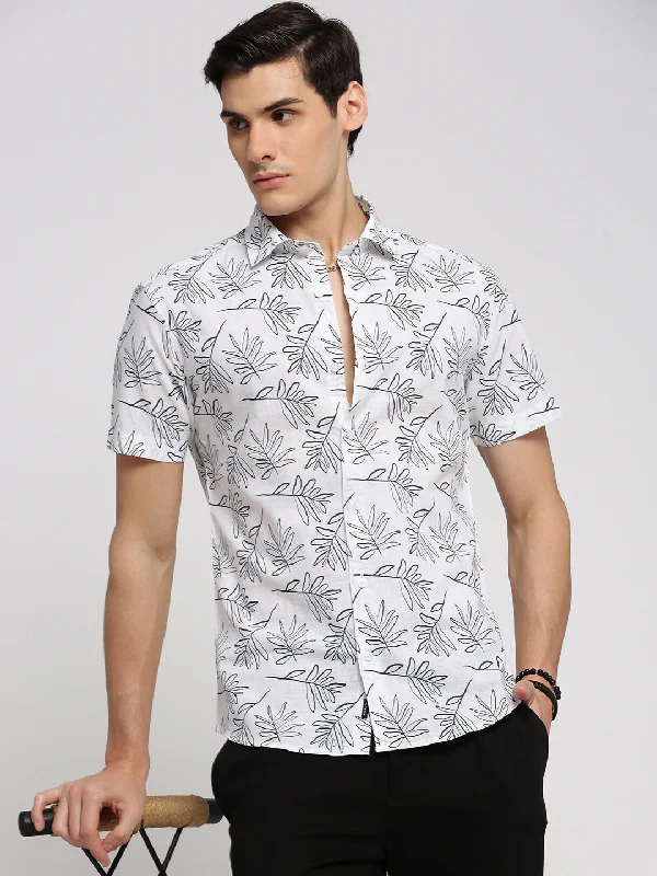 Men's Long - Line Oversized Casual Shirts in Dark Gray for a Relaxed and Modern LookMen White Spread Collar Floral Shirt Men's Long - Line Oversized Casual Shirts in Dark Gray for a Relaxed and Modern LookMen White Spread Collar Floral Shirt