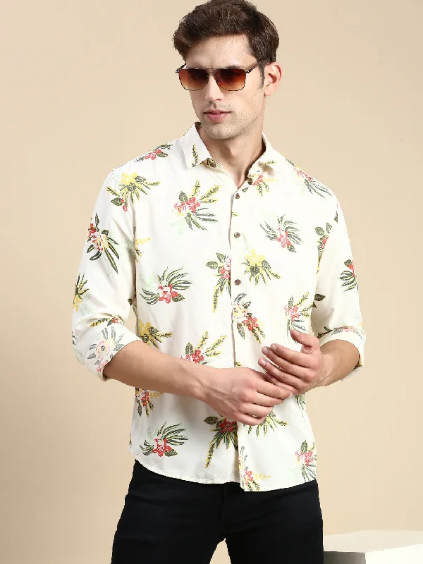 Men's Button - Down Oxford Casual Shirts in Crisp White for a Classic and Versatile StyleMen Cream Printed Casual Shirt Men's Button - Down Oxford Casual Shirts in Crisp White for a Classic and Versatile StyleMen Cream Printed Casual Shirt