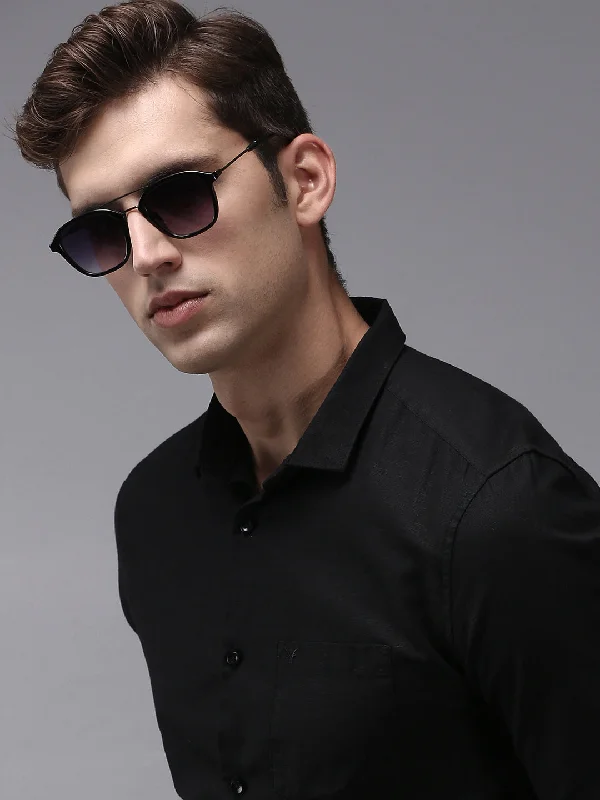 Men's Wrinkle - Resistant Polyester Blend Casual Shirts for Easy Travel and MaintenanceMen Black Solid Casual Shirt Men's Wrinkle - Resistant Polyester Blend Casual Shirts for Easy Travel and MaintenanceMen Black Solid Casual Shirt