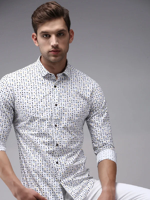 Men's Tailored Fit Checkered Casual Shirts in Multicolor for a Smart - Casual EnsembleMen White Printed Casual Shirt Men's Tailored Fit Checkered Casual Shirts in Multicolor for a Smart - Casual EnsembleMen White Printed Casual Shirt