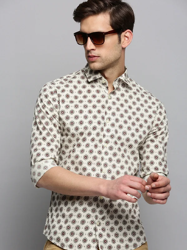 Men's Wrinkle - Resistant Polyester Blend Casual Shirts for Easy Travel and MaintenanceMen Cream Printed Casual Shirt Men's Wrinkle - Resistant Polyester Blend Casual Shirts for Easy Travel and MaintenanceMen Cream Printed Casual Shirt