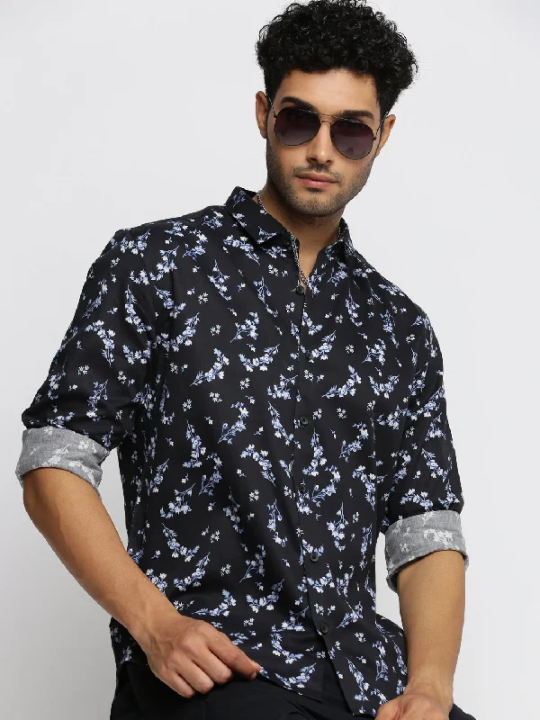 Men's Wrinkle - Resistant Polyester Blend Casual Shirts for Easy Travel and MaintenanceMen Black Spread Collar Floral Shirt Men's Wrinkle - Resistant Polyester Blend Casual Shirts for Easy Travel and MaintenanceMen Black Spread Collar Floral Shirt