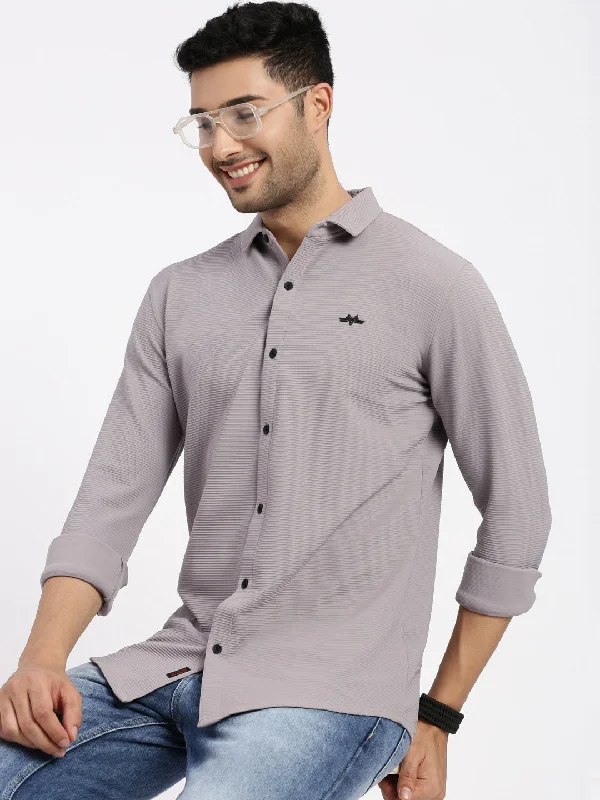 Men's Button - Down Oxford Casual Shirts in Crisp White for a Classic and Versatile StyleMen Grey Solid Slim Fit Shirt
