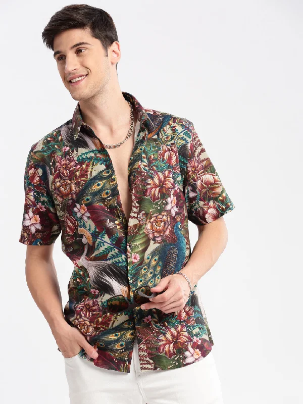 Men's Short - Sleeve Linen Casual Shirts in Light Khaki for a Breathable Summer OptionMen Spread Collar Floral Multi Casual Shirt Men's Short - Sleeve Linen Casual Shirts in Light Khaki for a Breathable Summer OptionMen Spread Collar Floral Multi Casual Shirt