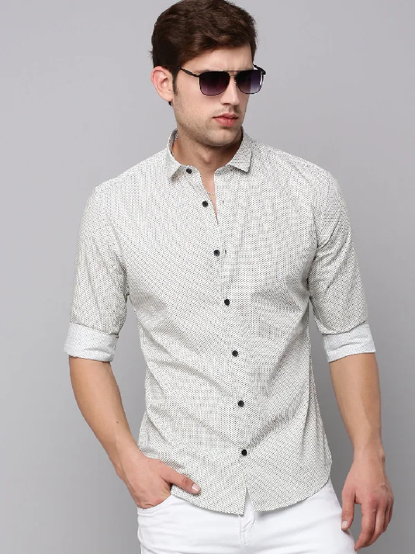 Men's Thermal - Lined Casual Shirts in Black for Added Warmth in Cold WeatherMen Cream Printed Casual Shirt Men's Thermal - Lined Casual Shirts in Black for Added Warmth in Cold WeatherMen Cream Printed Casual Shirt