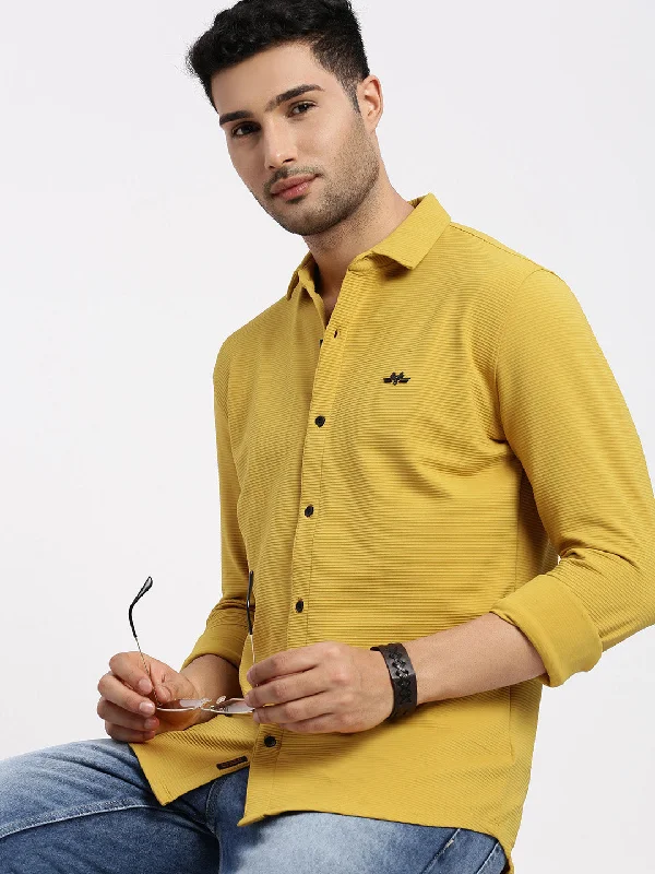 Men's Button - Down Oxford Casual Shirts in Crisp White for a Classic and Versatile StyleMen Yellow Solid Slim Fit Shirt