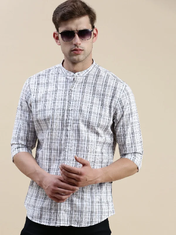 Men's Wrinkle - Resistant Polyester Blend Casual Shirts for Easy Travel and MaintenanceMen White Checked Casual Shirt Men's Wrinkle - Resistant Polyester Blend Casual Shirts for Easy Travel and MaintenanceMen White Checked Casual Shirt