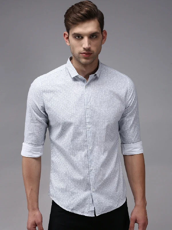 Men's Stretch - Fabric Casual Shirts in Navy Blue for a Comfortable and Flexible FitMen White Printed Casual Shirt Men's Stretch - Fabric Casual Shirts in Navy Blue for a Comfortable and Flexible FitMen White Printed Casual Shirt