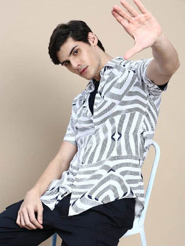 Men's Moisture - Wicking Performance Fabric Casual Shirts for Outdoor ActivitiesMen White Graphics Casual Shirt
