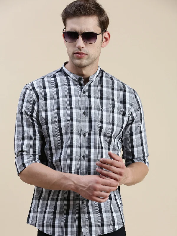 Men's Wrinkle - Resistant Polyester Blend Casual Shirts for Easy Travel and MaintenanceMen Grey Checked Casual Shirt Men's Wrinkle - Resistant Polyester Blend Casual Shirts for Easy Travel and MaintenanceMen Grey Checked Casual Shirt