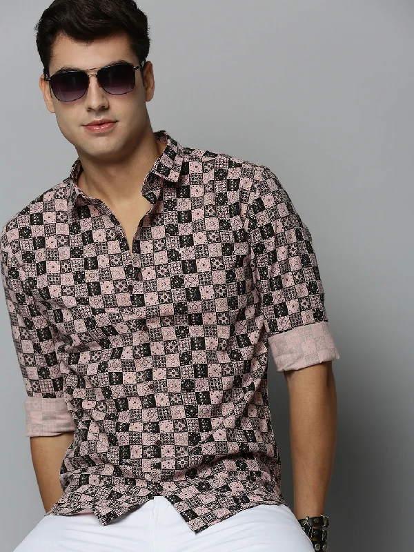 Men's Graphic - Printed Casual Shirts with Pop - Culture References for a Fun and Stylish LookMen Peach Printed Casual Shirt Men's Graphic - Printed Casual Shirts with Pop - Culture References for a Fun and Stylish LookMen Peach Printed Casual Shirt