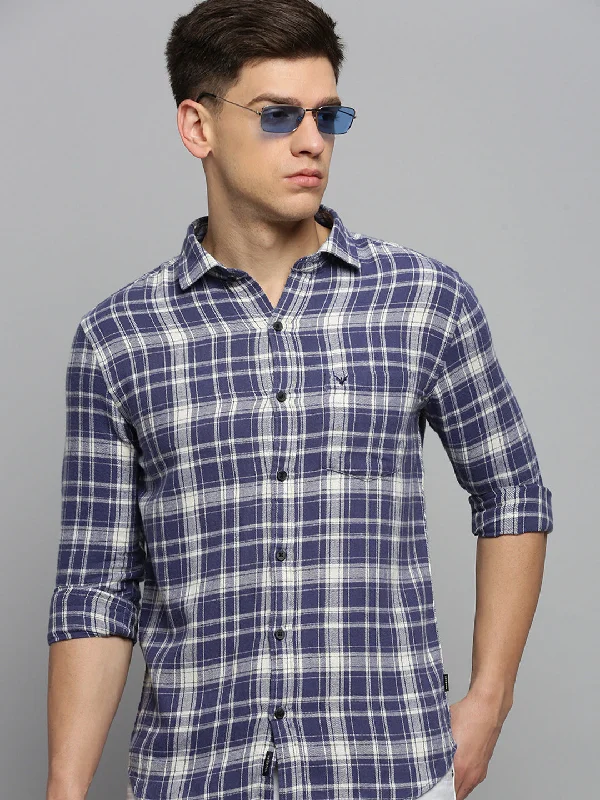 Men's Embroidered Detail Casual Shirts in Beige for a Touch of EleganceMen Blue Checked Casual Shirt Men's Embroidered Detail Casual Shirts in Beige for a Touch of EleganceMen Blue Checked Casual Shirt