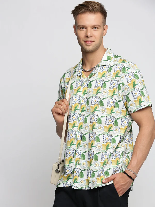 Men's Long - Line Oversized Casual Shirts in Dark Gray for a Relaxed and Modern LookMen Green Cuban Collar Graphic Shirt Men's Long - Line Oversized Casual Shirts in Dark Gray for a Relaxed and Modern LookMen Green Cuban Collar Graphic Shirt