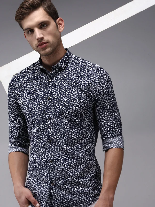 Men's Retro - Style Hawaiian Print Casual Shirts in Bold Patterns for a Tropical VacationMen Navy Printed Casual Shirt Men's Retro - Style Hawaiian Print Casual Shirts in Bold Patterns for a Tropical VacationMen Navy Printed Casual Shirt