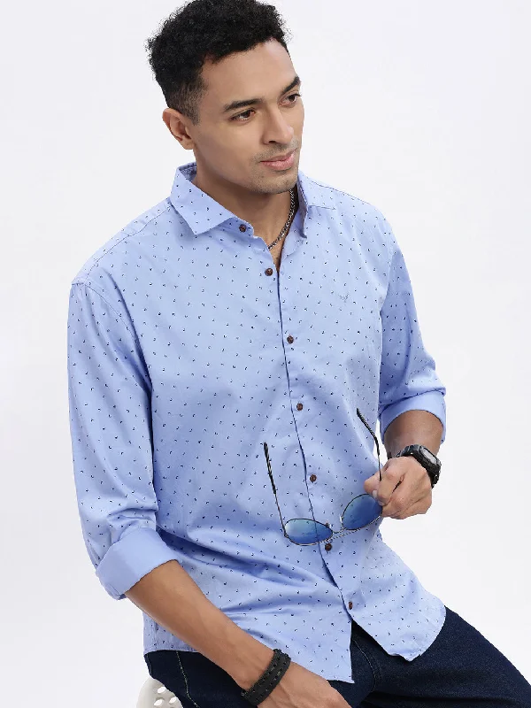 Men's Linen Blend Casual Shirts with Roll - Up Sleeves for a Summer Beach LookMen Blue Micro Print Slim Fit Shirt Men's Linen Blend Casual Shirts with Roll - Up Sleeves for a Summer Beach LookMen Blue Micro Print Slim Fit Shirt