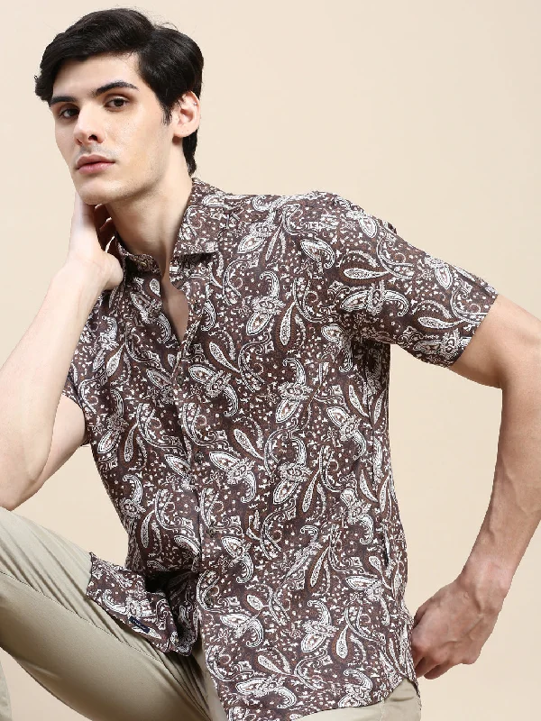 Men's Thermal - Lined Casual Shirts in Black for Added Warmth in Cold WeatherMen Brown Printed Casual Shirt Men's Thermal - Lined Casual Shirts in Black for Added Warmth in Cold WeatherMen Brown Printed Casual Shirt