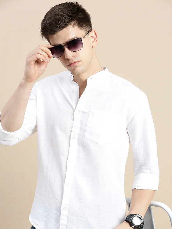 Men's Graphic - Printed Casual Shirts with Pop - Culture References for a Fun and Stylish LookMen Mandarin Collar Solid White Shirt Men's Graphic - Printed Casual Shirts with Pop - Culture References for a Fun and Stylish LookMen Mandarin Collar Solid White Shirt