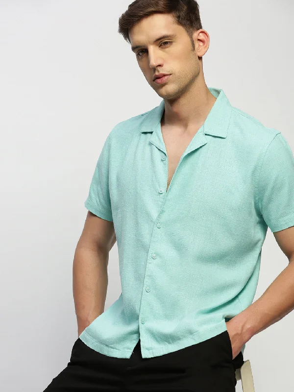 Men's Stretch - Fabric Casual Shirts in Navy Blue for a Comfortable and Flexible FitMen Green Solid Shirt Men's Stretch - Fabric Casual Shirts in Navy Blue for a Comfortable and Flexible FitMen Green Solid Shirt