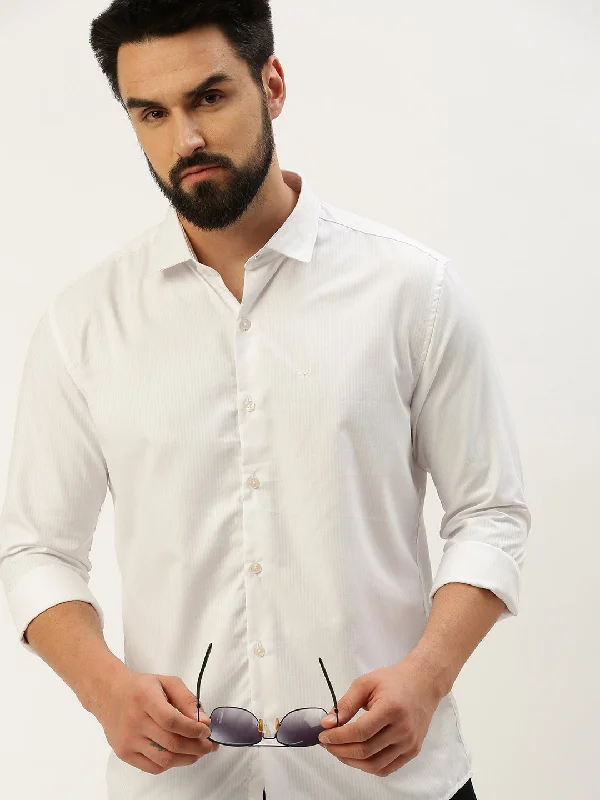Plus Size Men's Striped Chambray Casual Shirts with a Spread Collar for a Preppy AppearanceMen White Solid Casual Shirt Plus Size Men's Striped Chambray Casual Shirts with a Spread Collar for a Preppy AppearanceMen White Solid Casual Shirt