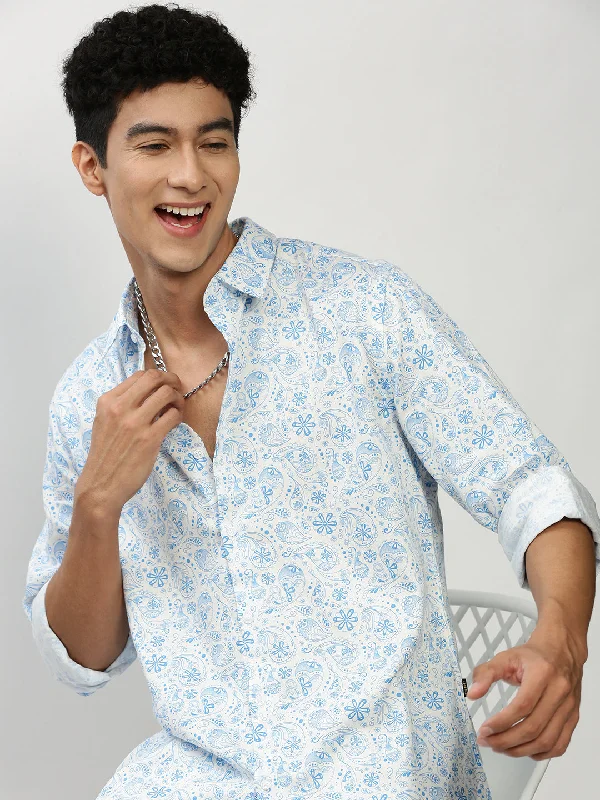 Men's Button - Down Oxford Casual Shirts in Crisp White for a Classic and Versatile StyleMen Blue Printed Casual Casual Shirts Men's Button - Down Oxford Casual Shirts in Crisp White for a Classic and Versatile StyleMen Blue Printed Casual Casual Shirts