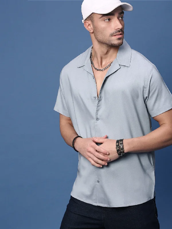 Men's Tailored Fit Checkered Casual Shirts in Multicolor for a Smart - Casual EnsembleMen Grey Solid Cuban Collar Shirt Men's Tailored Fit Checkered Casual Shirts in Multicolor for a Smart - Casual EnsembleMen Grey Solid Cuban Collar Shirt