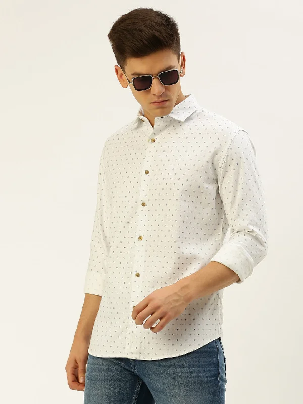 Men's Sustainable Recycled Material Casual Shirts for Eco - Conscious ConsumersMen White Printed Casual Shirt Men's Sustainable Recycled Material Casual Shirts for Eco - Conscious ConsumersMen White Printed Casual Shirt