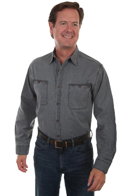 Men's Graphic - Printed Casual Shirts with Pop - Culture References for a Fun and Stylish LookScully Mens Charcoal 100% Cotton Slub L/S Shirt Men's Graphic - Printed Casual Shirts with Pop - Culture References for a Fun and Stylish LookScully Mens Charcoal 100% Cotton Slub L/S Shirt