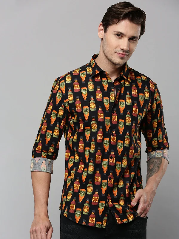 Men's Slim - Fit Printed Floral Casual Shirts in Pastel Colors for a Spring - Inspired VibeMen Black Printed Casual Shirt Men's Slim - Fit Printed Floral Casual Shirts in Pastel Colors for a Spring - Inspired VibeMen Black Printed Casual Shirt