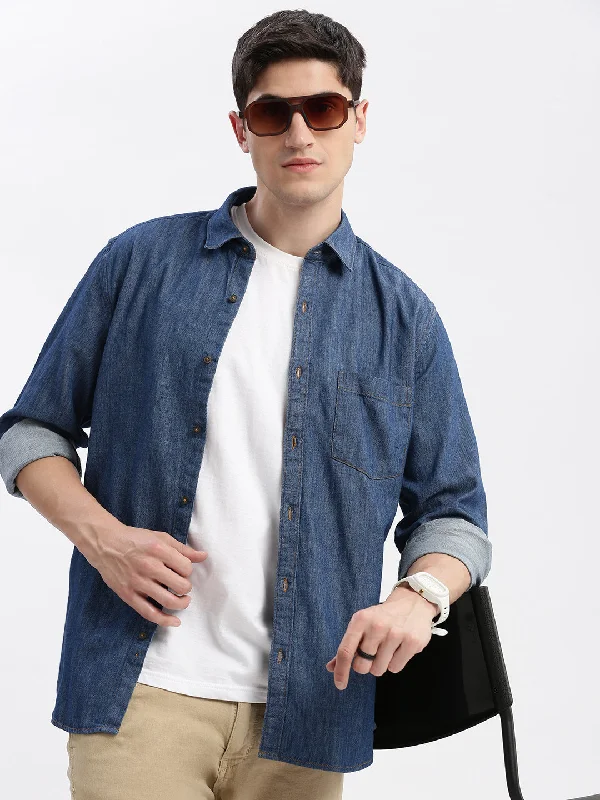 Men's Long - Line Oversized Casual Shirts in Dark Gray for a Relaxed and Modern LookMen Spread Collar Solid Blue Shirt Men's Long - Line Oversized Casual Shirts in Dark Gray for a Relaxed and Modern LookMen Spread Collar Solid Blue Shirt