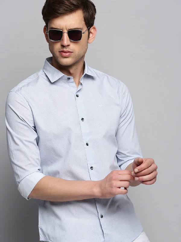 Plus Size Men's Striped Chambray Casual Shirts with a Spread Collar for a Preppy AppearanceMen White Printed Casual Shirt Plus Size Men's Striped Chambray Casual Shirts with a Spread Collar for a Preppy AppearanceMen White Printed Casual Shirt