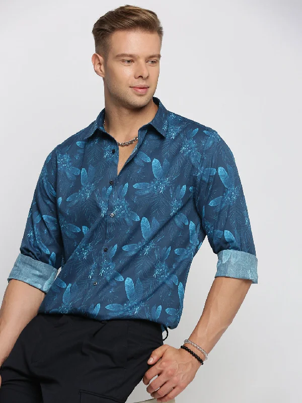 Men's Stretch - Fabric Casual Shirts in Navy Blue for a Comfortable and Flexible FitMen Blue Spread Collar Floral Shirt Men's Stretch - Fabric Casual Shirts in Navy Blue for a Comfortable and Flexible FitMen Blue Spread Collar Floral Shirt
