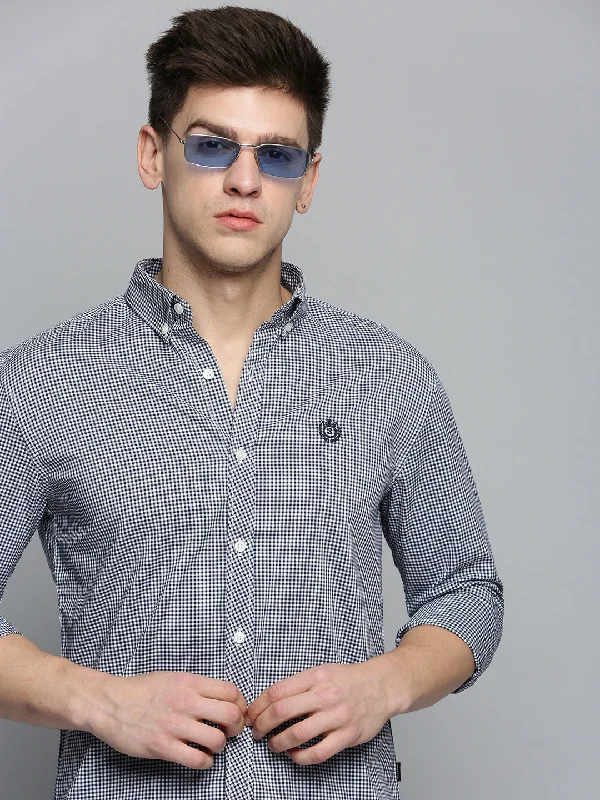 Men's Two - Tone Contrast Panel Casual Shirts in White and Navy for a Stylish and Eye - Catching DesignMen Navy Checked Casual Shirt Men's Two - Tone Contrast Panel Casual Shirts in White and Navy for a Stylish and Eye - Catching DesignMen Navy Checked Casual Shirt