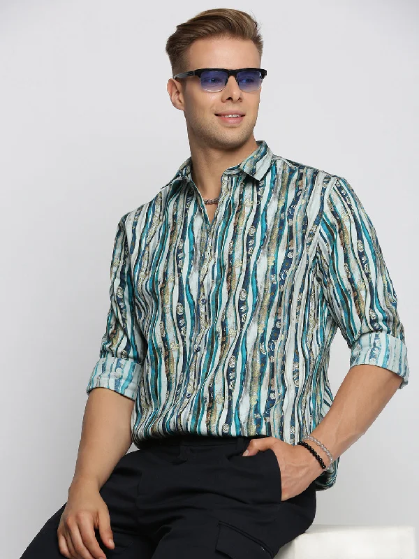 Men's Embroidered Detail Casual Shirts in Beige for a Touch of EleganceMen Blue Spread Collar Multi Stripes Shirt Men's Embroidered Detail Casual Shirts in Beige for a Touch of EleganceMen Blue Spread Collar Multi Stripes Shirt