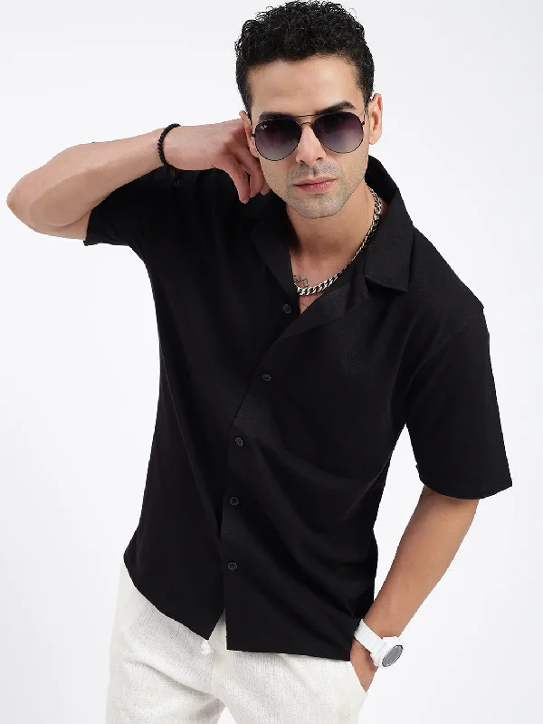 Men's Short - Sleeve Linen Casual Shirts in Light Khaki for a Breathable Summer OptionMen Solid Black Relaxed Fit Shirt Men's Short - Sleeve Linen Casual Shirts in Light Khaki for a Breathable Summer OptionMen Solid Black Relaxed Fit Shirt