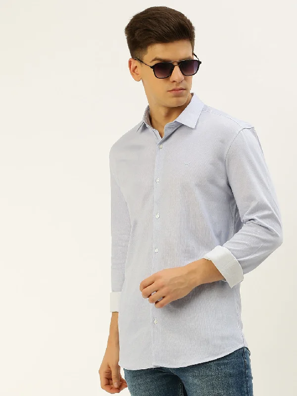 Men's Sustainable Recycled Material Casual Shirts for Eco - Conscious ConsumersMen Blue Striped Casual Shirt Men's Sustainable Recycled Material Casual Shirts for Eco - Conscious ConsumersMen Blue Striped Casual Shirt
