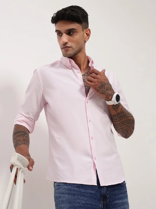 Men's Graphic - Printed Casual Shirts with Pop - Culture References for a Fun and Stylish LookMen Pink Solid Slim Fit Shirt Men's Graphic - Printed Casual Shirts with Pop - Culture References for a Fun and Stylish LookMen Pink Solid Slim Fit Shirt