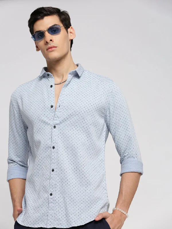 Men's Wrinkle - Resistant Polyester Blend Casual Shirts for Easy Travel and MaintenanceMen Blue Spread Collar Micro Ditsy Shirt Men's Wrinkle - Resistant Polyester Blend Casual Shirts for Easy Travel and MaintenanceMen Blue Spread Collar Micro Ditsy Shirt