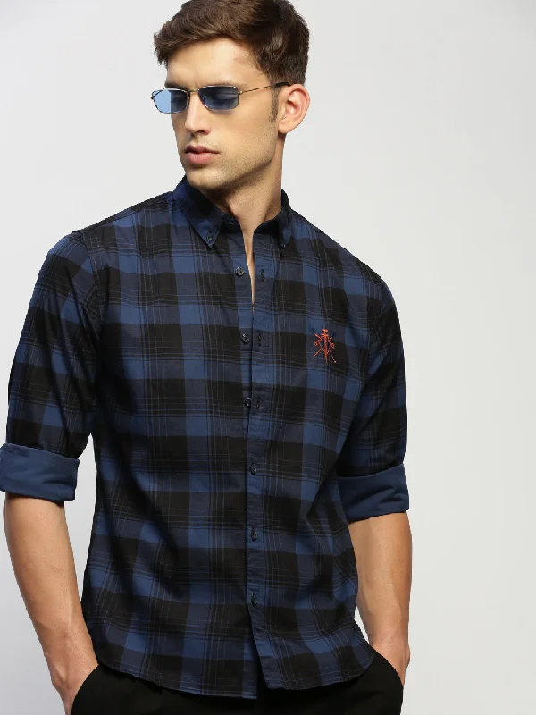 Men's Slim - Fit Printed Floral Casual Shirts in Pastel Colors for a Spring - Inspired VibeMen Blue Checked Shirt