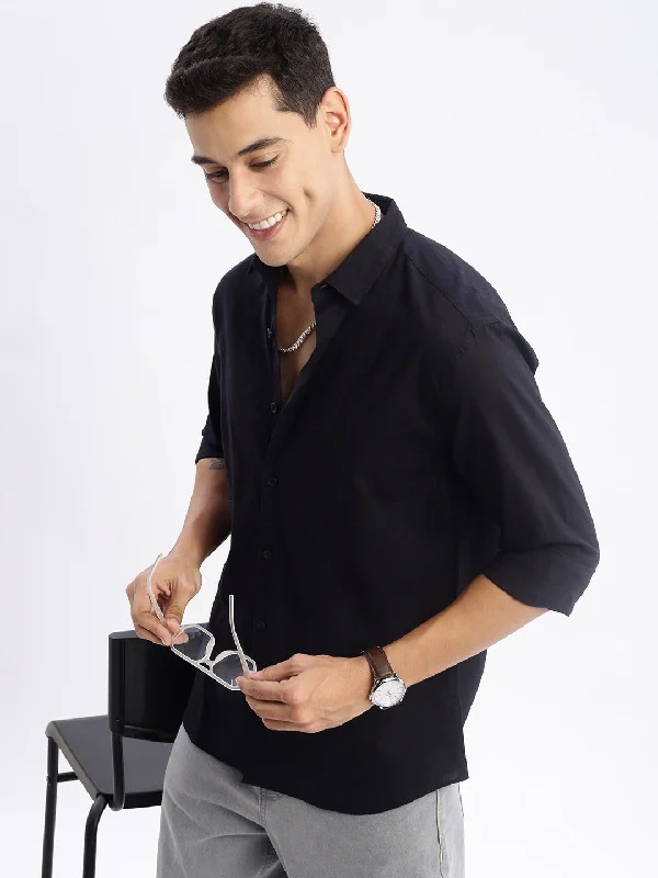 Men's Distressed Denim Casual Shirts with Frayed Edges for a Trendy and Rugged LookMen Spread Collar Solid Slim Fit Black Shirt Men's Distressed Denim Casual Shirts with Frayed Edges for a Trendy and Rugged LookMen Spread Collar Solid Slim Fit Black Shirt