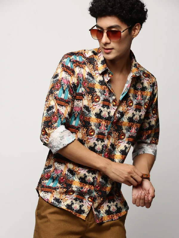 Men's Sustainable Recycled Material Casual Shirts for Eco - Conscious ConsumersMen Black Printed Shirt Men's Sustainable Recycled Material Casual Shirts for Eco - Conscious ConsumersMen Black Printed Shirt