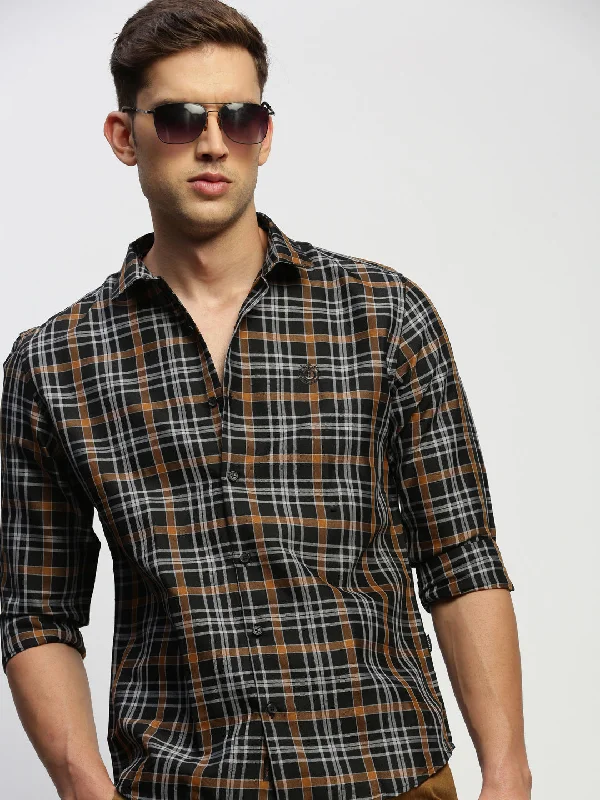 Men's Long - Line Oversized Casual Shirts in Dark Gray for a Relaxed and Modern LookMen Black Checked Shirt