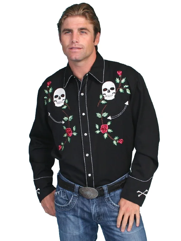 Men's Retro - Style Hawaiian Print Casual Shirts in Bold Patterns for a Tropical VacationScully Western Mens Black Polyester L/S Big Skull Rosees Western Shirt Men's Retro - Style Hawaiian Print Casual Shirts in Bold Patterns for a Tropical VacationScully Western Mens Black Polyester L/S Big Skull Rosees Western Shirt