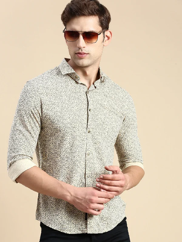 Men's Distressed Denim Casual Shirts with Frayed Edges for a Trendy and Rugged LookMen Beige Printed Casual Shirt Men's Distressed Denim Casual Shirts with Frayed Edges for a Trendy and Rugged LookMen Beige Printed Casual Shirt